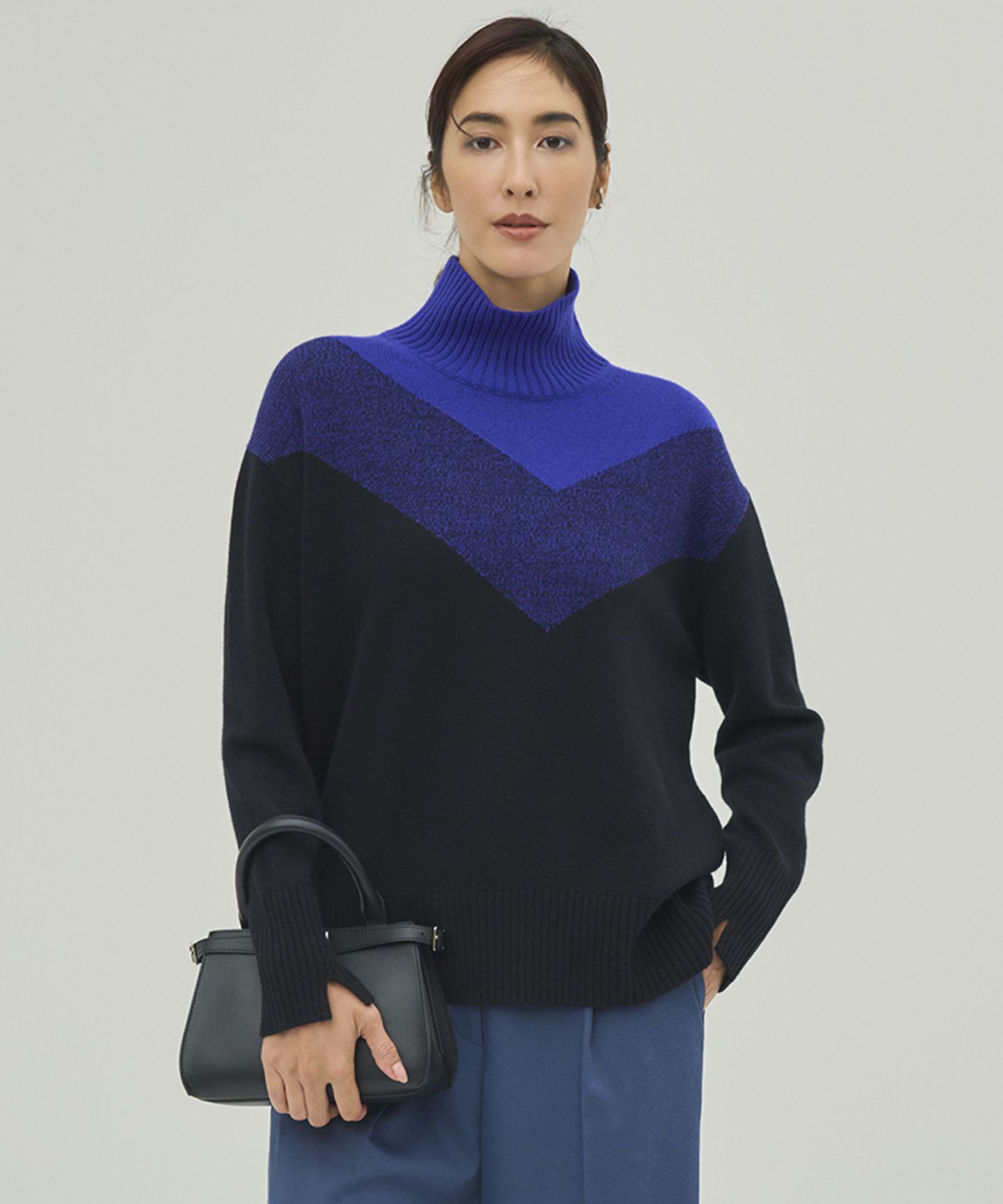 ICB(アイシービー)/【洗える】ソフトカシミヤミックス インターシャ ハイネックニット