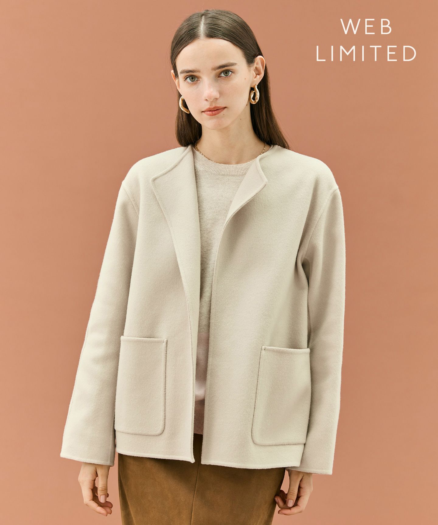 BEIGE，(ベイジ)/【WEB限定】PAYSON / ウールリバーノーカラーショートコート