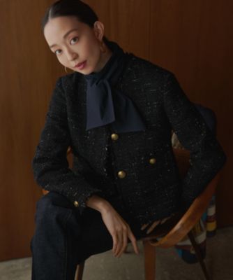 23区(ニジュウサンク)のGIOLICAツイード ノーカラー ボタン ジャケット