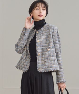 ✨23区GIOLICA ノーカラー ツイード ジャケット40 11号✨ 23区 S(ニジュウサンク エス)のGIOLICAツイード ノーカラー ボタン