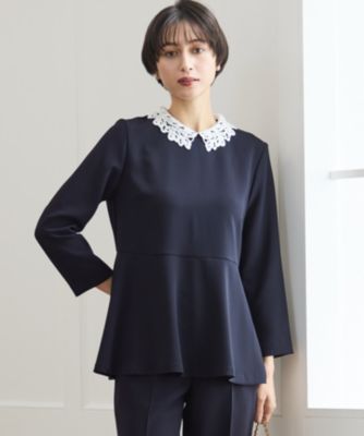 集英社HAPPY PLUS STORE23区（ニジュウサンク）/【セットアップ対応/洗える】トリアセダブルジョーゼット 2WAYレース襟 ペプラムブラウス