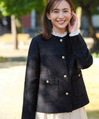 ANY SIS(エニィスィス)のノーカラーフリンジツイード ジャケット通販