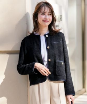 anySiS エニィシィス　ツイード　ノーカラー　ジャケット　金ボタン　ネイビー ANY SIS(エニィスィス)のノーカラーフリンジツイード ジャケット通販