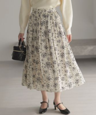 新品◎組曲L／大きいサイズ19号 上質シルク フラワープリントスカート 花柄 組曲 L(クミキョク エル)のモザイクフラワープリント スカート通販