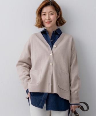 快晴堂 ニットカーディガン ダブルエルボー ジャンパー 23区 L(ニジュウサンク エル)のバイカラーダブルフェイス ニット