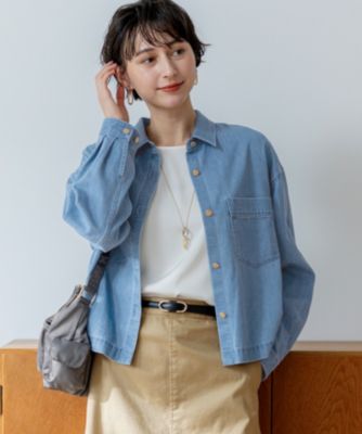 23区　ライトダンガリーシャツ　デニム　ブラウス　40 23区(ニジュウサンク)のライトダンガリー デニムショートシャツ通販
