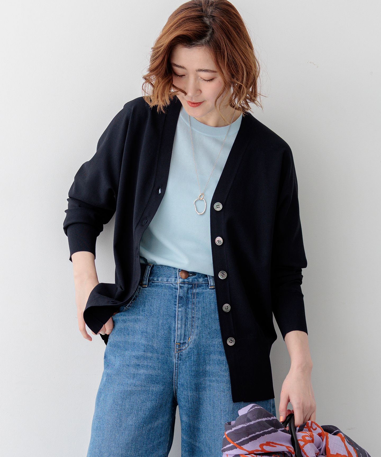 23区 L(ニジュウサンク エル)/レーヨンポリエステルストレッチ Vネック カーディガン