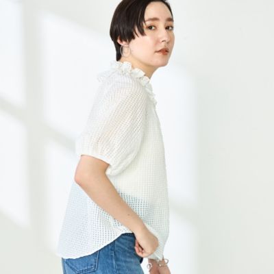 NOLLEY'S sophi　サッカーチェックフリルネックブラウス NOLLEY'S Sophi ブラウス シャツ サッカーチェックフリルネック