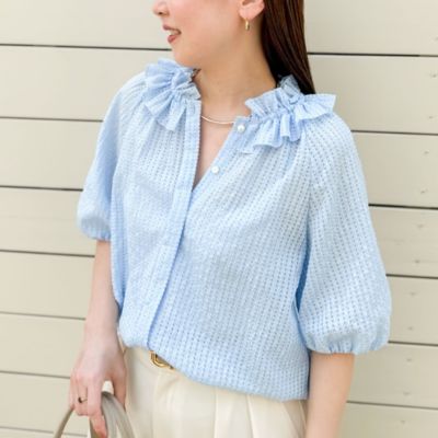NOLLEY'S sophi　サッカーチェックフリルネックブラウス NOLLEY'S Sophi ブラウス シャツ サッカーチェックフリルネック