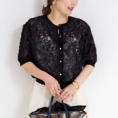 集英社HAPPY PLUS STORENOLLEY’S（ノーリーズ）/《手洗い可能》シフォン刺繍生地クルーネックカーディガン