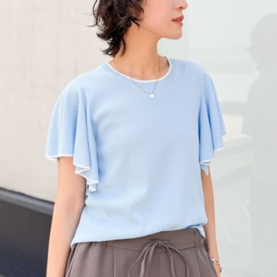 集英社HAPPY PLUS STORENOLLEY’S sophi（ノーリーズソフィー）/《手洗い可能》袖フリル配色プルオーバーニット