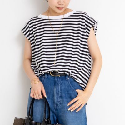 集英社HAPPY PLUS STORERie Miller（リエミラー）/フロントギャザーフレンチスリーブボーダーカットソー