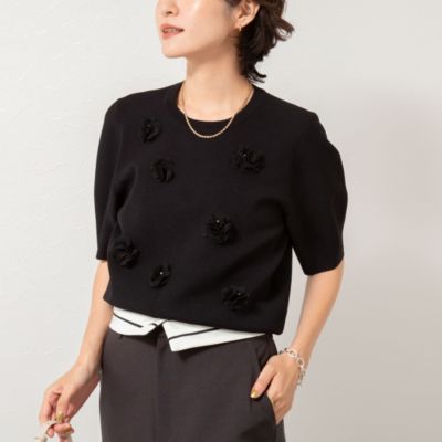 集英社HAPPY PLUS STORENOLLEY’S sophi（ノーリーズソフィー）/《手洗い可能》チュールフラワー付きフォルムプルオーバーニット
