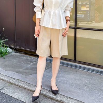 《セットアップ対応》ウォッシャブルウール調ストレッチハーフパンツ