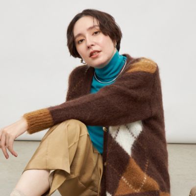 カーディガン モヘアインターシャアーガイルVネックカーディガン レディース モヘアインターシャアーガイルVネックカーディガン(508406898