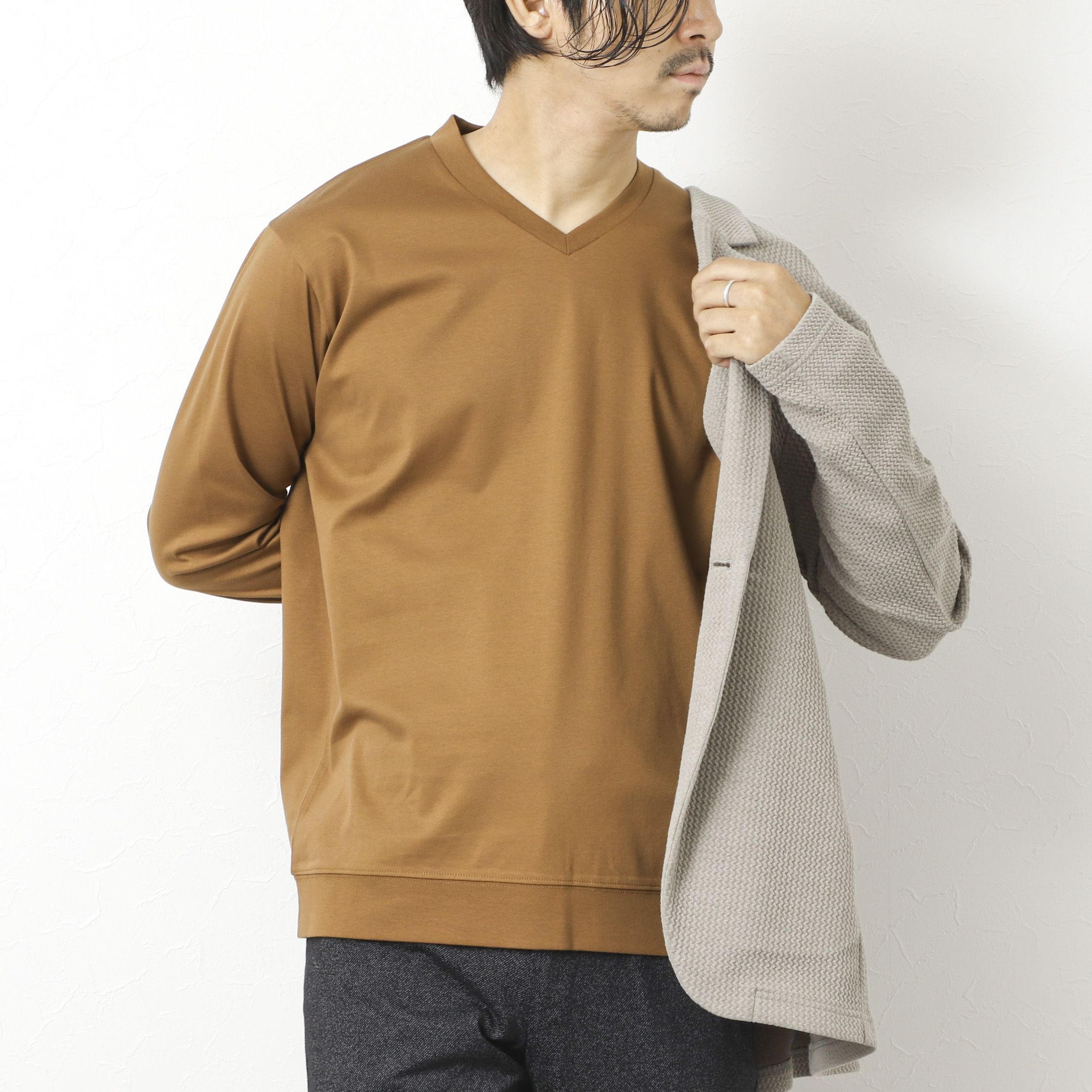 NOLLEY’S goodman(ノーリーズグッドマン)/《ビジカジ対応》シルケットスムースドレスL/S V Tシャツ 25AW