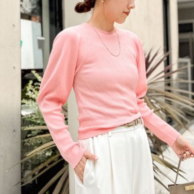 　リブパフスリーブプルオーバーニット