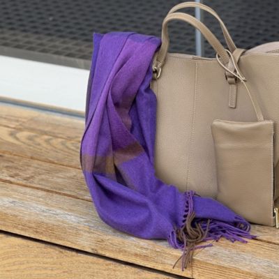 NOLLEY'S ウールカシミヤ混 チェックストール ブルーチェック柄