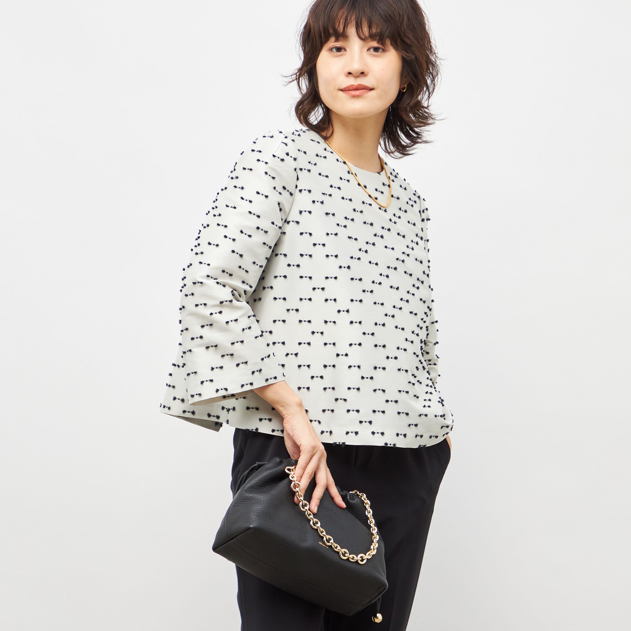 NOLLEY’S(ノーリーズ)/《セットアップ対応》ウォッシャブルリボンジャガード2WAYブラウス