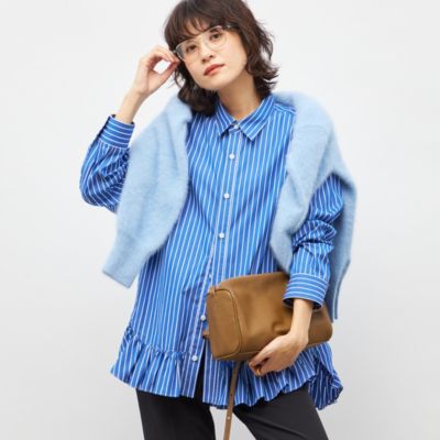 リエミラー（Rie Miller）/ウォッシャブル裾フリルレギュラーカラーシャツ Rie Miller(リエミラー)のウォッシャブル裾フリルレギュラーカラー