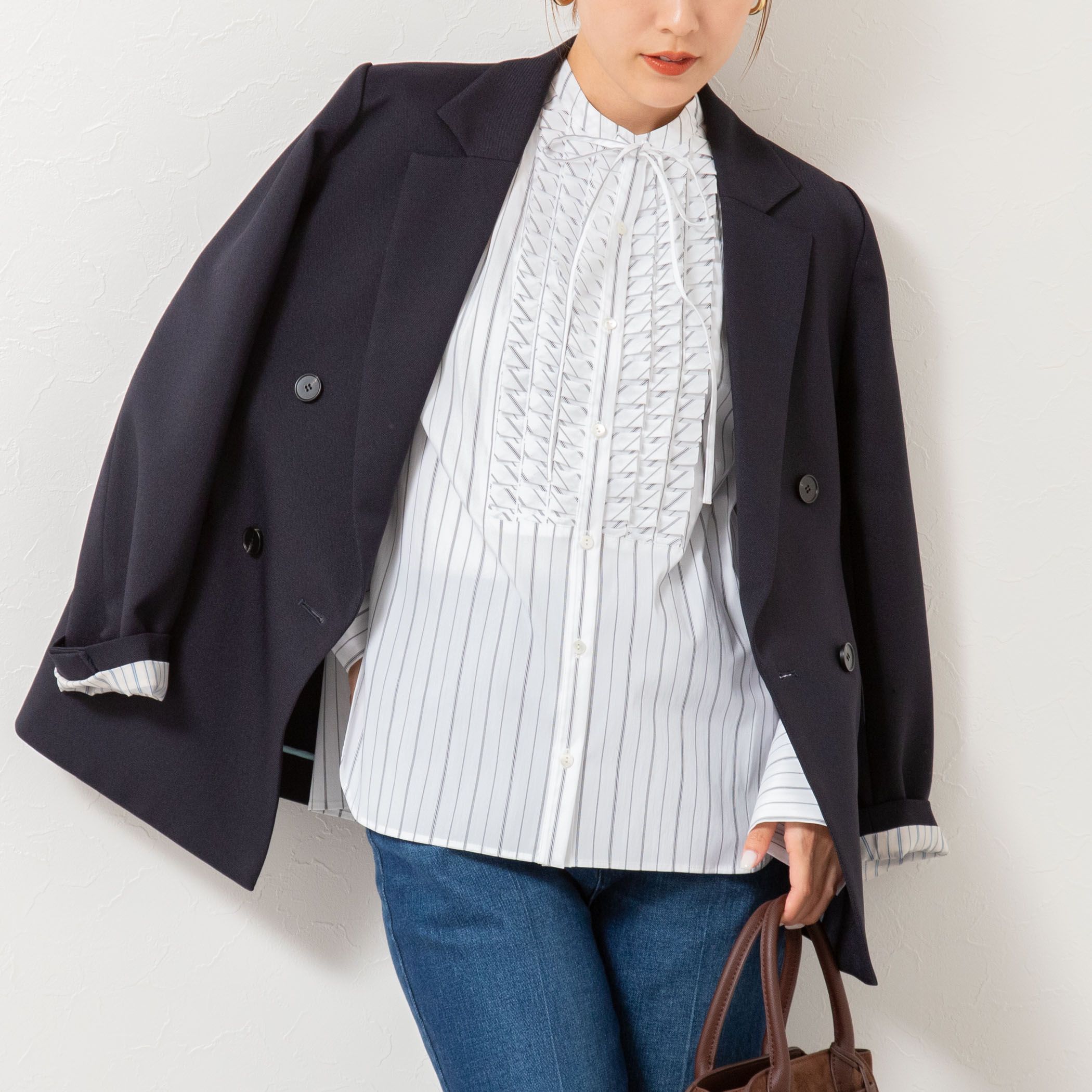 NOLLEY’S(ノーリーズ)/【MARILYN MOON/マリリーンムーン】タックフリルストライプブラウス