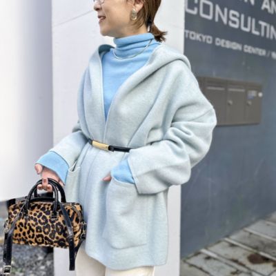 Rie Miller(リエミラー)のハーフ丈フーディー リバー風ニットコート