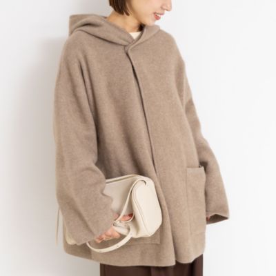 リエミラー（Rie Miller）/ハーフ丈フーディー リバー風ニットコート Rie Miller(リエミラー)のハーフ丈フーディー リバー風ニットコート