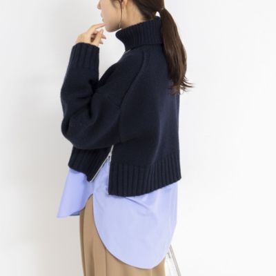 　ブライト紡毛サイドジップショート丈タートルネック