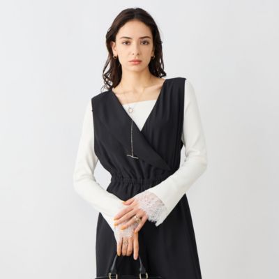 集英社HAPPY PLUS STORENOLLEY’S sophi（ノーリーズソフィー）/《手洗い可能》袖口レース取り外し可総針スクエアネックプルオーバー