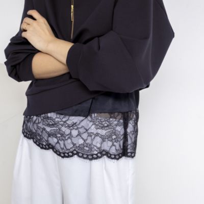 ウォッシャブル裾レースオトナサテンＴシャツ