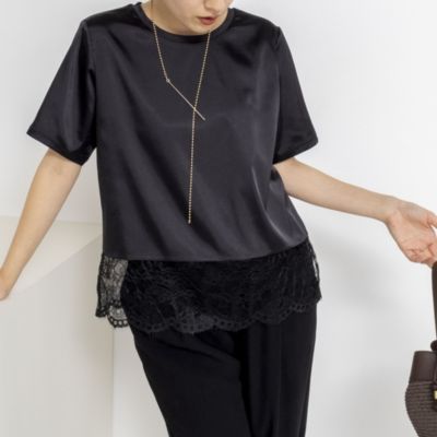 ウォッシャブル裾レースオトナサテンＴシャツ