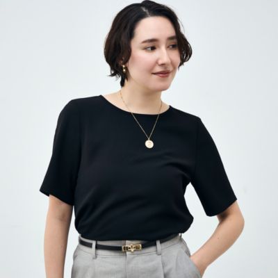 【新品タグ付】ウォッシャブルダブルクロスＴブラウス　2.8万円相当 白黒2色 NOLLEY'S sophi(ノーリーズソフィー)のウォッシャブルダブルクロスT