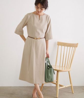 Rope Picnic ロペピクニック の Web限定カラー ライトグリーン アセテート混ドライタッチキーネックワンピース通販 Leeマルシェ