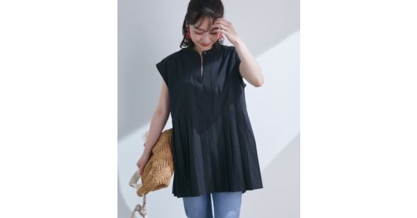 Vis ビス のきちんと感溢れる 切り替えプリーツフレンチスリーブ前開きシャツ通販 集英社happy Plus Store