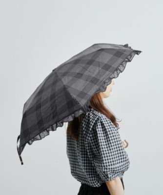 ROPE’ PICNIC 【Wpc.】晴雨兼用/遮光オーガンジーフリルチェック折りたたみ傘
