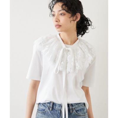 インポート・海外人気ブランド PATOU レース襟付Tシャツ トップス