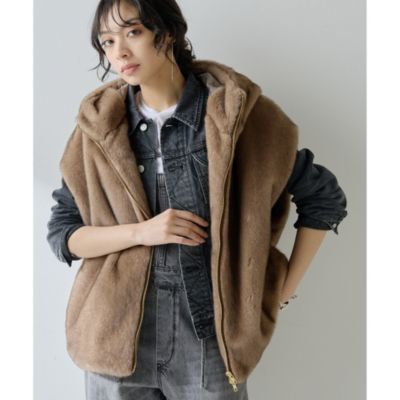 完売品 22AW✨ウィムガゼット エコファーショートコート ブルゾン ネイビー Whim Gazette(ウィム ガゼット)の《WEB限定》エコファーショート