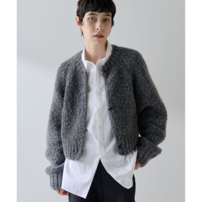 美品 ウィムガゼット コットン素材 ショート丈ざっくりカーディガン くすみピンク Whim Gazette(ウィム ガゼット)のハンドニットカーディガン通販