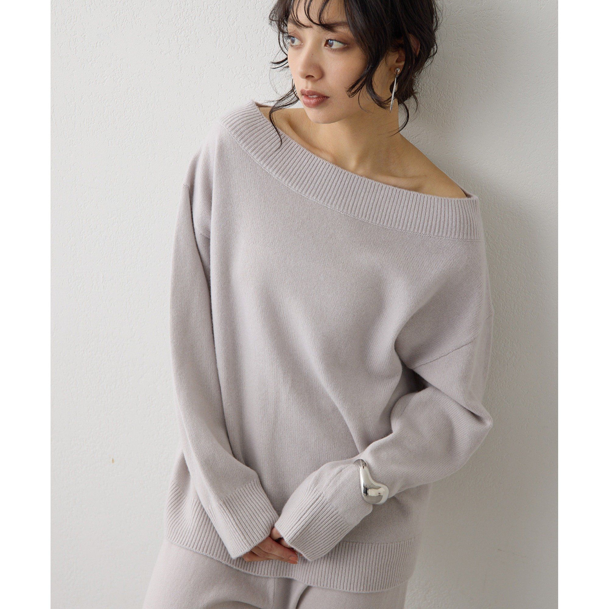 Whim Gazette(ウィム ガゼット)/ウールカシミヤオフショルプルオーバー