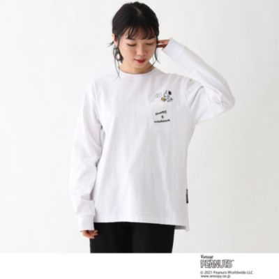 Base Control Ladys ベースステーション レディース のpeanuts ピーナッツ スヌーピー ウッドストック ポケット長袖tシャツ通販 集英社happy Plus Store