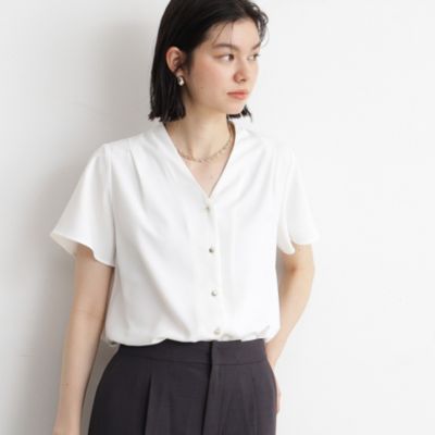 集英社HAPPY PLUS STORETHE SHOP TK（Women）（ザ ショップ ティーケー：レディース）/Vネックフレア袖ブラウス【洗濯機OK】