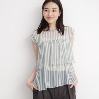 集英社HAPPY PLUS STORETHE SHOP TK（Women）（ザ ショップ ティーケー：レディース）/ストライプ柄フレアブラウス【洗濯機OK】