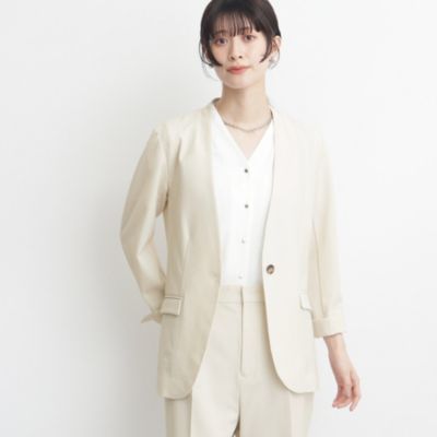 集英社HAPPY PLUS STORETHE SHOP TK（Women）（ザ ショップ ティーケー：レディース）/【イージーケア/洗濯機OK】ノーラペル9分袖ジャケット