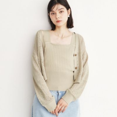 集英社HAPPY PLUS STORETHE SHOP TK（Women）（ザ ショップ ティーケー：レディース）/【2点セット】透かしニットカーデ×タンクセット/洗える