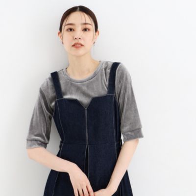 集英社HAPPY PLUS STORETHE SHOP TK（Women）（ザ ショップ ティーケー：レディース）/ベロア5分袖プルオーバー【洗える】