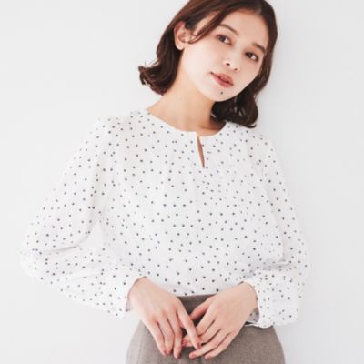 L〜5L 幾何柄 フリルネックブラウス 大きいサイズ レディース 秋冬 長袖 薄手 きれいめ オフィス 黒 ブラックfleur by mint breeze ミントブリーズ 返品交換不可 MB mint breeze L〜5L 幾何柄 フリルネックブラウス 大きい