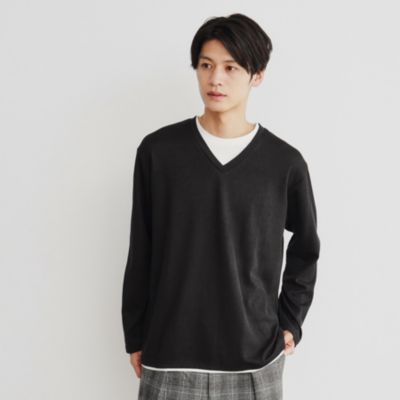 集英社HAPPY PLUS STORETHE SHOP TK（Men）（ザ ショップ ティーケー：メンズ）/畦編みフェイクレイヤードVネックブTシャツ