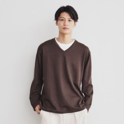 集英社HAPPY PLUS STORETHE SHOP TK（Men）（ザ ショップ ティーケー：メンズ）/畦編みフェイクレイヤードVネック長袖Tシャツ