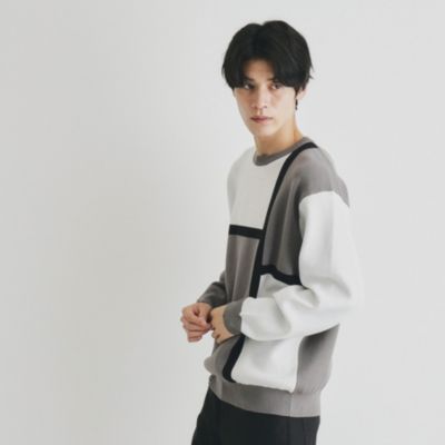 集英社HAPPY PLUS STORETHE SHOP TK（Men）（ザ ショップ ティーケー：メンズ）/パネルアートブロッキングクルーネックニット