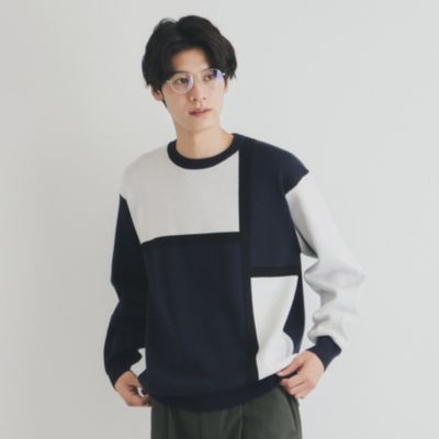 集英社HAPPY PLUS STORETHE SHOP TK（Men）（ザ ショップ ティーケー：メンズ）/パネルアートブロッキングクルーネックニット